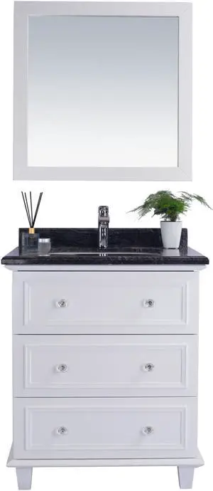 Luna - 30 - White Cabinet + Black Wood Marble Countertop