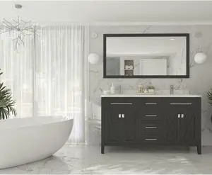 Wimbledon - 60 - Espresso Cabinet + White Carrara Marble Countertop