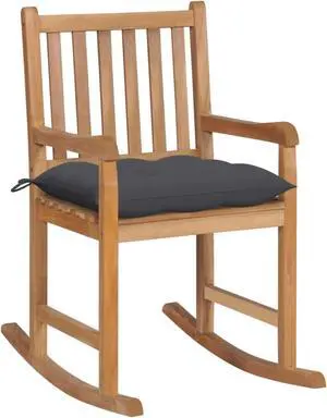 vidaXL Rocking Chair with Anthracite Cushion Solid Teak Wood vidaXL Rocking Chair with Anthracite Cushion Solid Teak Wood