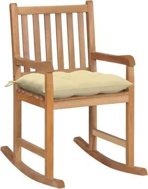 vidaXL Rocking Chair with Cream White Cushion Solid Teak Wood vidaXL Rocking Chair with Cream White Cushion Solid Teak Wood