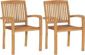 vidaXL Stacking Garden Dining Chairs 2 pcs Solid Teak Wood