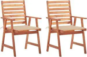 vidaXL Outdoor Dining Chairs 2 pcs with Cushions Solid Acacia Wood