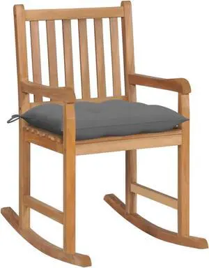vidaXL Rocking Chair with Gray Cushion Solid Teak Wood vidaXL Rocking Chair with Gray Cushion Solid Teak Wood