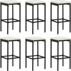 vidaXL Bar Stools with Cushions 6 pcs Black Poly Rattan