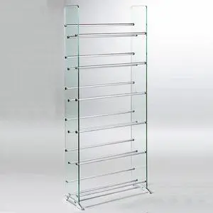 Clear glass CD/DVD rack, 6 shelves in brushed silver/chrome caps