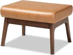 Baxton Studio Bianca Mid-Century Modern Walnut Brown Finished Wood and Tan Faux Leather Effect Ottoman