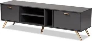 Baxton Studio Kelson Modern and Contemporary Dark Grey and Gold Finished Wood TV Stand