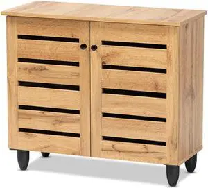Baxton Studio Gisela Modern and Contemporary Oak Brown Finished Wood 2-Door Shoe Storage Cabinet