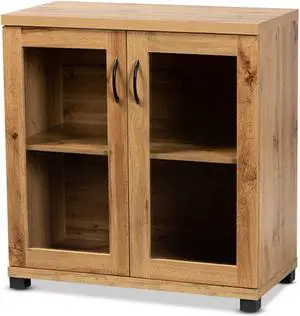 Baxton Studio Zentra Modern and Contemporary Oak Brown Finished Wood 2-Door Storage Cabinet with Glass Doors