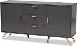 Baxton Studio Kelson Modern and Contemporary Dark Grey and Gold Finished Wood 2-Door Sideboard Buffet
