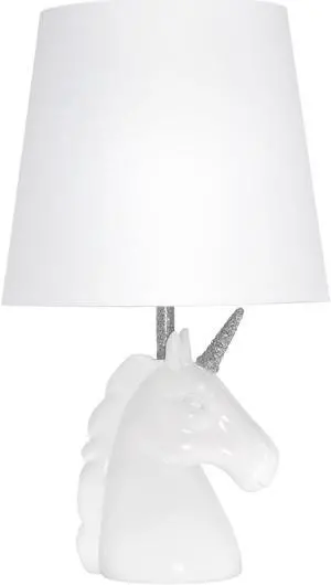 Simple Designs Sparkling Silver and White Unicorn Table Lamp