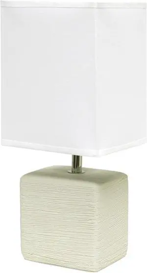 Simple Designs Petite Faux Stone Table Lamp with Fabric Shade, OffWhite with White Shade
