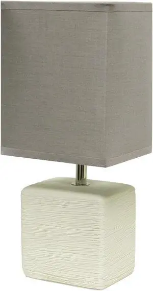Simple Designs Petite Faux Stone Table Lamp with Fabric Shade, OffWhite with Gray Shade