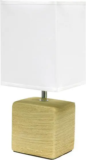 Simple Designs Petite Faux Stone Table Lamp with Fabric Shade, Beige with White Shade