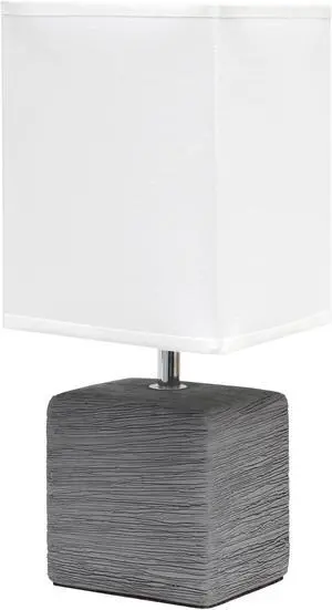 Simple Designs Petite Faux Stone Table Lamp with Fabric Shade, Gray with White Shade