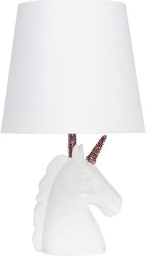 Simple Designs Sparkling Rainbow and White Unicorn Table Lamp