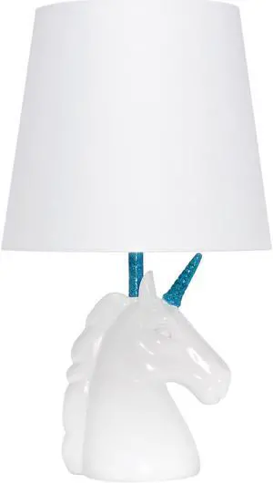 Simple Designs Sparkling Blue and White Unicorn Table Lamp