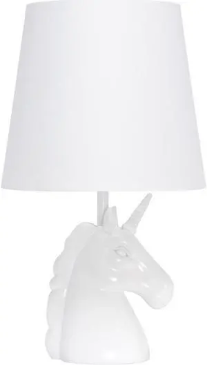 Simple Designs Sparkling Iridescent and White Unicorn Table Lamp