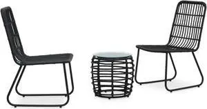 vidaXL Bistro Set Black, Transparent PE rattan, powder-coated steel, glass