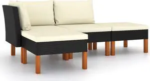 vidaXL 4 Piece Garden Lounge Set with Cushions Poly Rattan Black vidaXL 4 Piece Garden Lounge Set with Cushions Poly Rattan Black