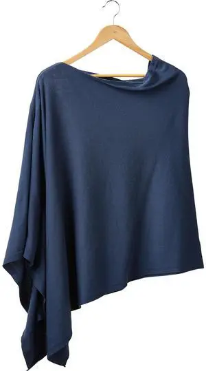 Tickled Pink Solid Cotton Poncho, Slate Blue