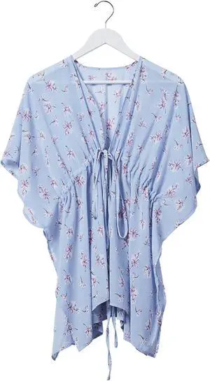 Tickled Pink Babydoll Tie Tunic, Bluebell Floral