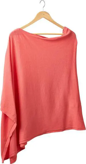 Tickled Pink Solid Cotton Poncho, Coral