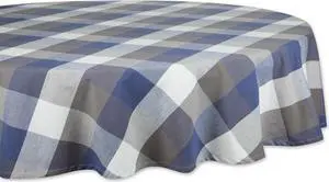 DII French Blue Tri Color Check Tablecloth 70 Round