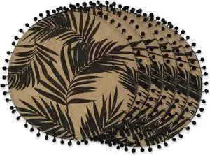 DII Black Fern Print On Natural Round Jute Placemat (Set of 6)