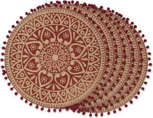 DII Barn Red Block Print On Natural Round Jute Placemat (Set of 6)