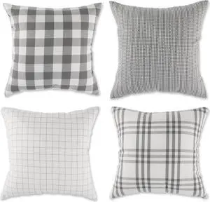 DII Asst Gray Farmhouse Pillow Cover 18x18 inch, 4 Piece