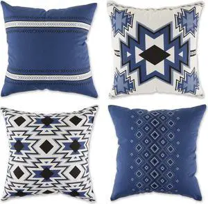 DII Asst French Blue Aztec Print Pillow Cover  (Set of 4)