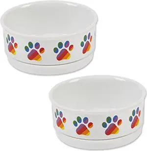 DII Pet Bowl Rainbow Paw, Small 4.25Dx2H (Set of 2)