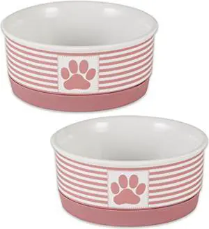 DII Pet Bowl Paw Patch Stripe, Rose, Small 4.25Dx2H (Set of 2)