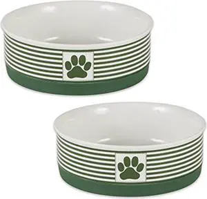DII Pet Bowl Paw Patch Stripe, Hunter Green, Medium 6Dx2H (Set of 2)