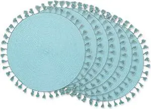 DII Aqua Tassel Fringe Pp Woven Round Placemat Set of 6