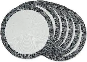 DII White And Black Round Fringed Placemat Set of 6