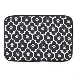Black and Off White Lattice Paw Pet Mat