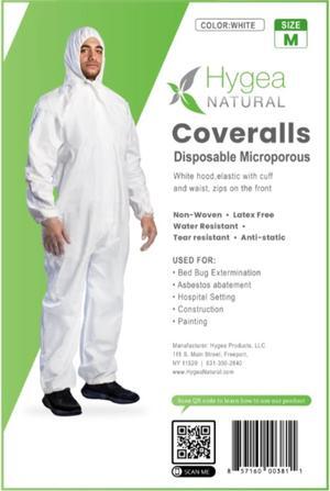 Hygea Natural Disposable Coveralls Full Body Protective Clothing suit with hood Protect clothing during extermination, painting, cleaning, construction, spray foam insulation (M)