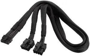 2x EPS 8pin to 1x 12pin GPU power cable, black sleeved, 16AWG-550mm for SilverStone modular power supplies & NVIDIA RTX 3070/3080/3090