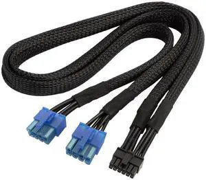 2x PCIe 8pin to 1x 12pin GPU power cable, black sleeved, 16AWG-550mm for SilverStone modular power supplies & NVIDIA RTX 3070/3080/3090