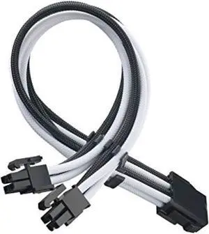 SST-PP07E-EPS8BW,  4+4 pin black-white sleeve extension cable, 18AWG, black cable comb x 4