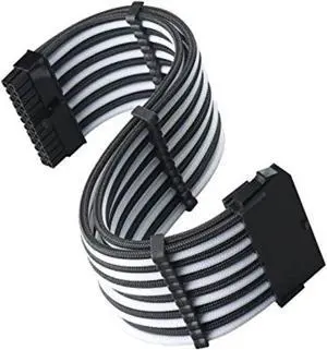 SST-PP07E-MBBW,  24pin black-white sleeve extension cable, 18AWG, black cable comb x 4