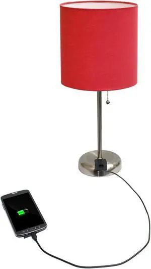 LimeLights Stick Lamp with Charging Outlet and Fabric Shade