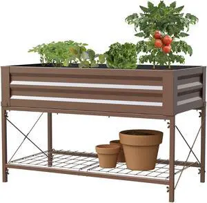 Stand Up No Tools, Metal Raised Garden Planter with liner, 46"W x 32"H x 24"D, Timber Brown, 1/cs
