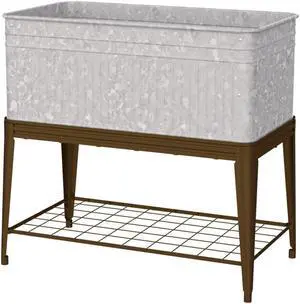 Vintage Stand Up Garden Planter with stand, 40"W x 38"H x 22"D, aged galvanized finish with rust stand, 1/cs