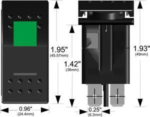 Rocker Switch On/Off 5 Pin Green Bulldog Winch