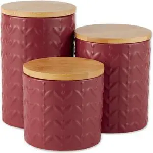 DII Barn Red Matte Retro Vine Texture Ceramic Canister (Set of 3)