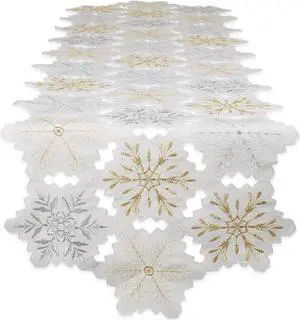 DII Embroidered Snowflakes Table Runner 14x108