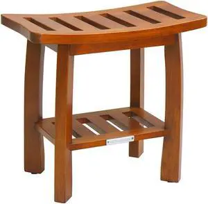 Oceanstar Solid Wood Spa Shower Bench with Storage Shelf, Teak Color Finish